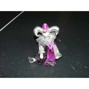 Vintage Painted Porcelain 7" Jester Harlequin Clown Doll Shelf Sitter Mardi Gras